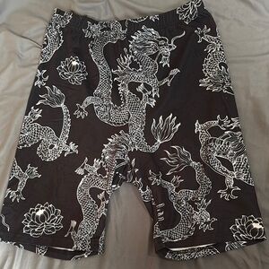 SHEIN Black and White Athletic Dragon Print Shorts